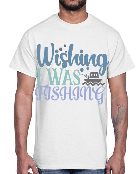 wishing i was fishing 90#- shark-fish- Cotton Tee