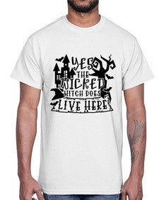 yes the wicked witch does live here 2#- witch- Cotton Tee