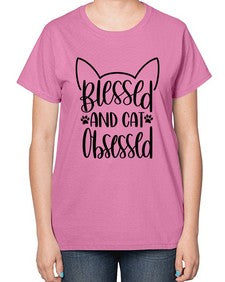 Blessed And Cat Obsessed Style 79# - cats-  Ladies T-Shirt