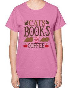 Cats Books Coffee Style 9# - cats-  Ladies T-Shirt