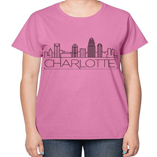 Charlotte Minimal Skyline 557# - cities-  Ladies T-Shirt