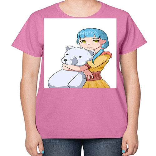 Cute girl with bear doll 26# - anime-  Ladies T-Shirt
