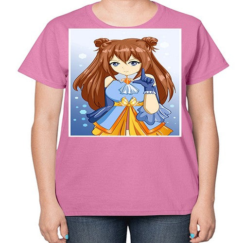 Cute little beautiful girl blue gold clothes cartoon 171# - anime-  Ladies T-Shirt