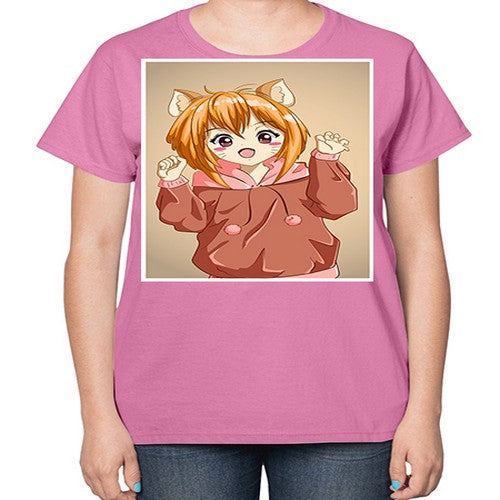 Cute little girl with accessories cat cartoon 170# - anime-  Ladies T-Shirt