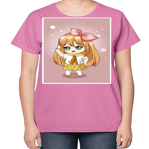 Cute little girl yellow hair wearing uniform 130# - anime-  Ladies T-Shirt