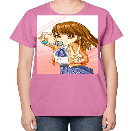 Cute teenage student girl singing song 47# - anime-  Ladies T-Shirt