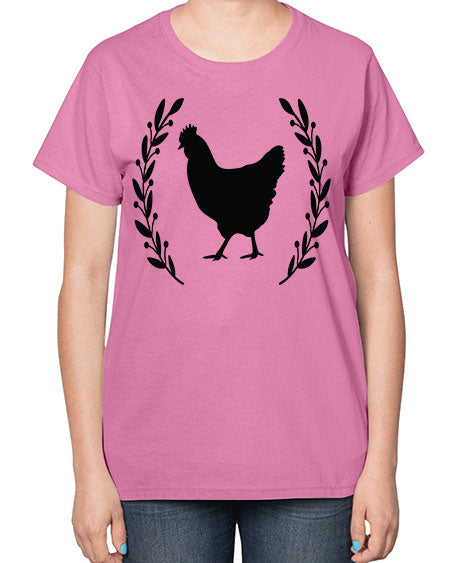 Floral Wreath Chicken - chicken-  Ladies T-Shirt