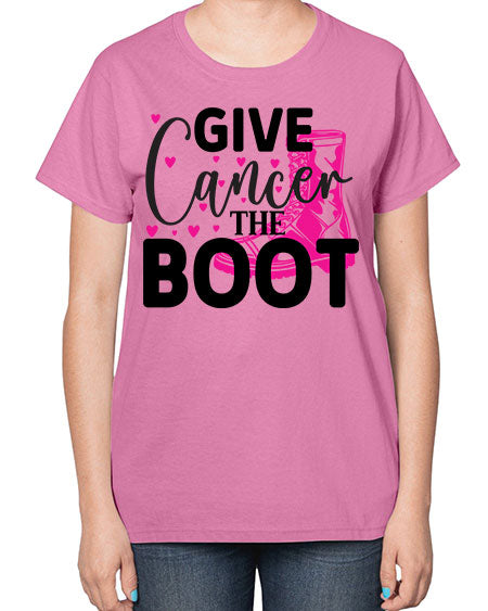 Give Cancer the Boot 24# - breast cancer-  Ladies T-Shirt