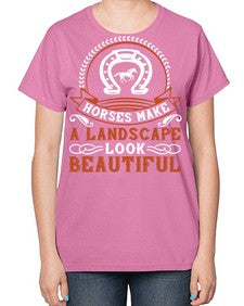 Horses make a landscape look beautiful Style 42# - horse-  Ladies T-Shirt