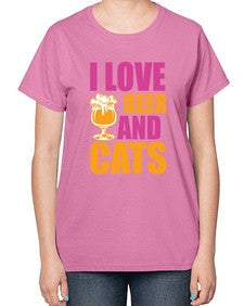 I Love Beer And Cats - cats-  Ladies T-Shirt