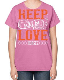KEEP KALM AND LOVE HORSES Style 30# - horse-  Ladies T-Shirt