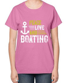 Peace Love and Boating 33# - boats-  Ladies T-Shirt
