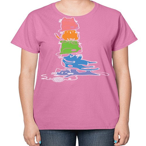 Pride Kawaii Cats Pile Cute Anime 277# - anime-  Ladies T-Shirt