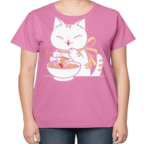 Ramen Cat Kawaii Anime Tee Japanese 280# - anime-  Ladies T-Shirt
