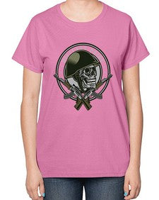 Skull Soldier 1066# - skull and bones-  Ladies T-Shirt