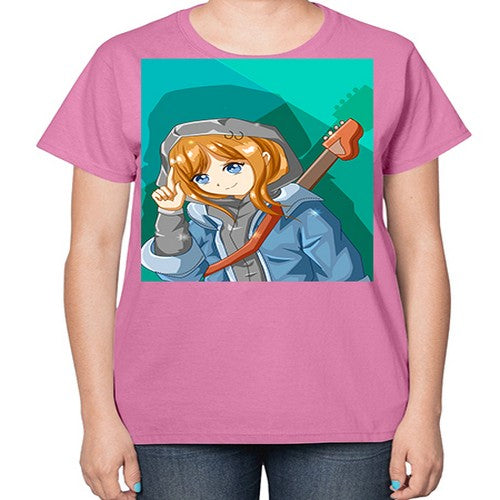 Swag and cute girl with a guitar 50# - anime-  Ladies T-Shirt