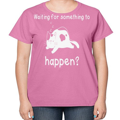 Waiting For Something Sleeping Cat 285# - anime-  Ladies T-Shirt