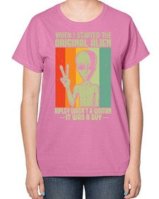 When I started the original alien 45# - ufo-  Ladies T-Shirt