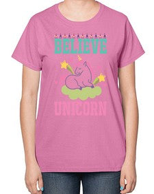 believe unicorn 45# - unicorn-  Ladies T-Shirt
