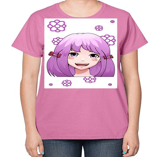 cute ponytails purple hair girl 63# - anime-  Ladies T-Shirt