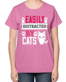 easily distracted by cats Style 47# - cats-  Ladies T-Shirt