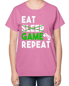 eat sleep game repeat 78# - video games-  Ladies T-Shirt
