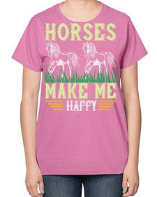 horses make me happy Style 40# - horse-  Ladies T-Shirt