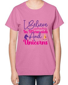 i believe in mermaids and unicorns 171# - unicorn-  Ladies T-Shirt