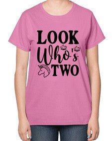 look whos two 267# - unicorn-  Ladies T-Shirt