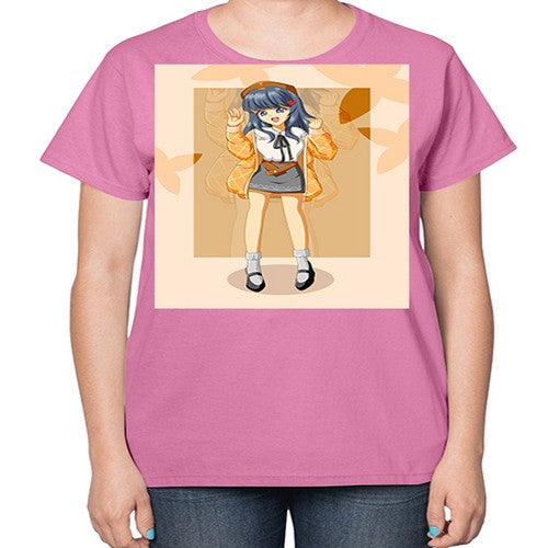 of beautiful girl with jacket 132# - anime-  Ladies T-Shirt
