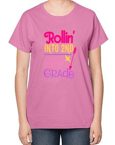 rollin into second grade 781# - second grade-  Ladies T-Shirt