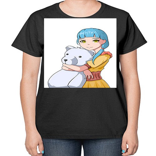 Cute girl with bear doll 26# - anime-  Ladies T-Shirt