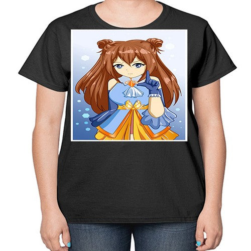 Cute little beautiful girl blue gold clothes cartoon 171# - anime-  Ladies T-Shirt