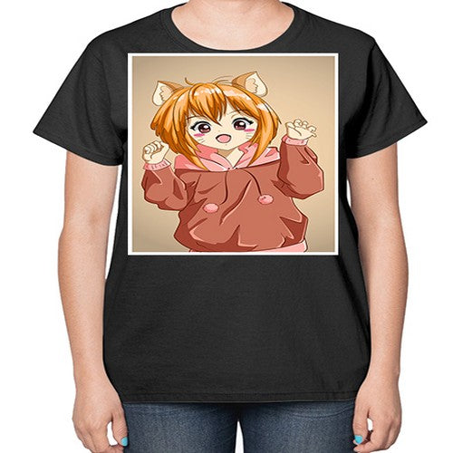 Cute little girl with accessories cat cartoon 170# - anime-  Ladies T-Shirt