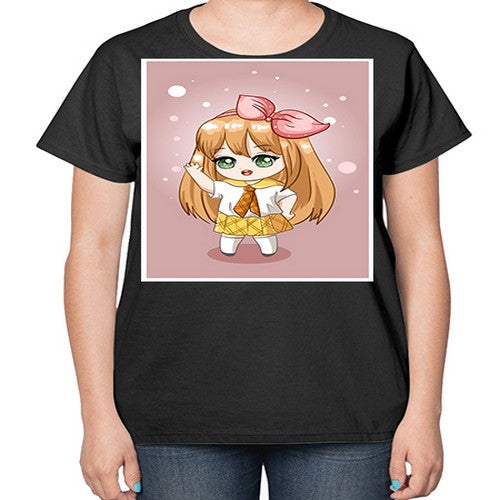 Cute little girl yellow hair wearing uniform 130# - anime-  Ladies T-Shirt