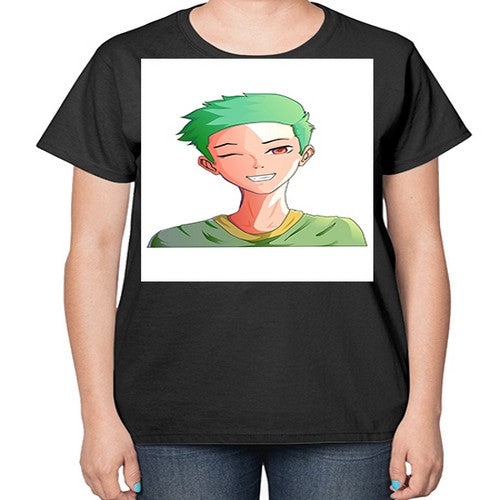 Handsome boy green hair wearing green shirt 35# - anime-  Ladies T-Shirt