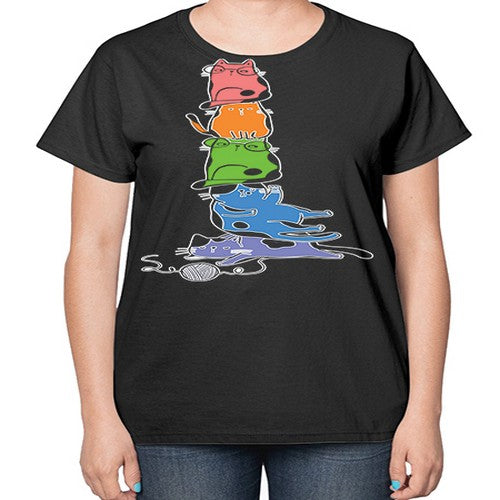 Pride Kawaii Cats Pile Cute Anime 277# - anime-  Ladies T-Shirt