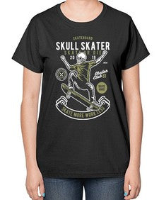 Skull Skater 1064# - skull and bones-  Ladies T-Shirt