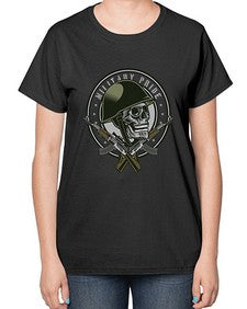 Skull Soldier 1066# - skull and bones-  Ladies T-Shirt