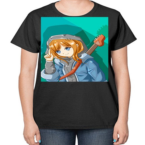 Swag and cute girl with a guitar 50# - anime-  Ladies T-Shirt