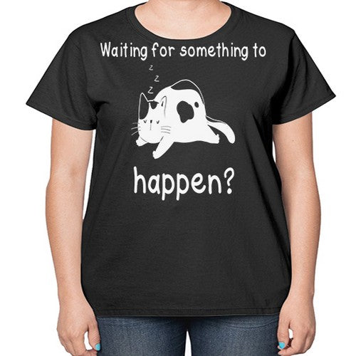 Waiting For Something Sleeping Cat 285# - anime-  Ladies T-Shirt