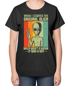 When I started the original alien 45# - ufo-  Ladies T-Shirt