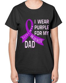 Womens I Wear Purple for My Dad Alzheimers Disease Awareness VNeck 221# - alzheimers-  Ladies T-Shirt
