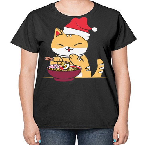 Xmas Kawaii Anime Shiba Inu Eating Ramen 289# - anime-  Ladies T-Shirt