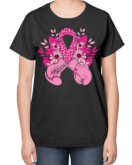 boxing gloves breast cancer - breast cancer-  Ladies T-Shirt