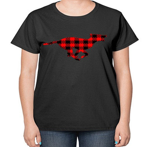 buffalo plaid running dog 65# - dogs-  Ladies T-Shirt