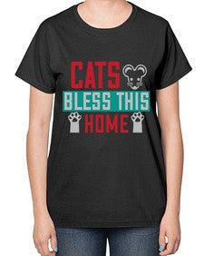 cats bless this home Style 36# - cats-  Ladies T-Shirt