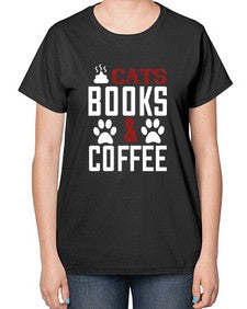 cats books and coffee Style 38# - cats-  Ladies T-Shirt
