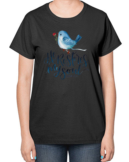 he restores my soul 39# - birds-  Ladies T-Shirt