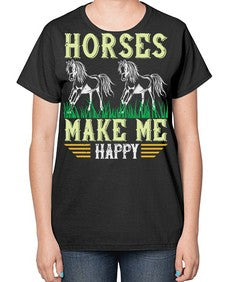horses make me happy Style 40# - horse-  Ladies T-Shirt